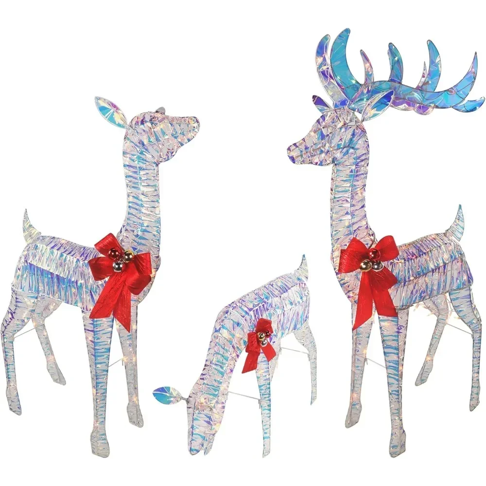 

3-piece Rainbow Reindeer Set, 210 Lights, 52 Inches Buck, 44 Inches Doi, 28 Inches Deer - Indoor or Outdoor Christmas Decoration