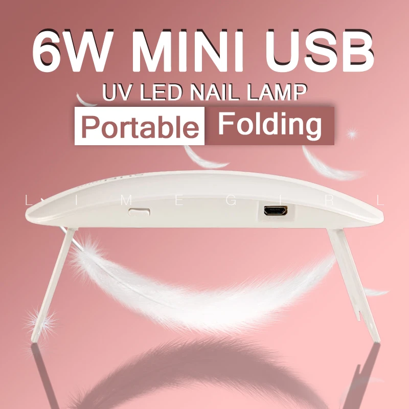 USB 6PCS Lamp Beads Pink/White Mini Nail Dryer Lamp Small Nail UV Lamp LED Nail Lamp Gel Polish Light Dryer UV Gel Curing Lamp