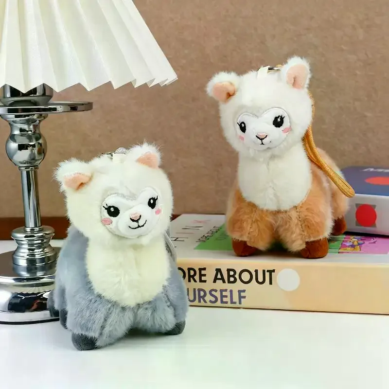 Fluffy Alpaca Puppy Plush Keychain Soft Touch Material Cute Bow Backpack Pendant Gift Kids Pet Lovers
