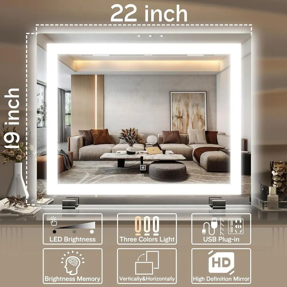 مرآة زينة مضيئة بإضاءة LED مقاس 20 × 22 بوصة مع أضواء قابلة للتعديل بثلاثة ألوان، تكبير 10 مرات، تحكم باللمس، لغرفة النوم أو Dressi #3