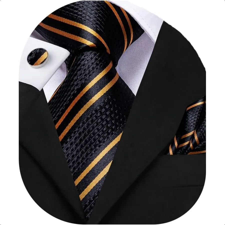 

Dubulle Mens Paisley Floral Silk Tie for Men Striped Necktie and Pocket Square Cufflinks Set Wedding Business