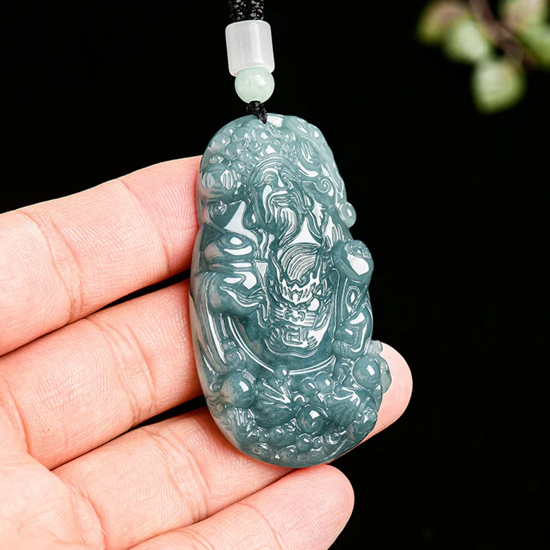 Myanmar Jadeite God of Wealth Pendant Necklace Fashion Accessories Vintage Designer Luxury Natural Gemstone Burmese Jade Stone