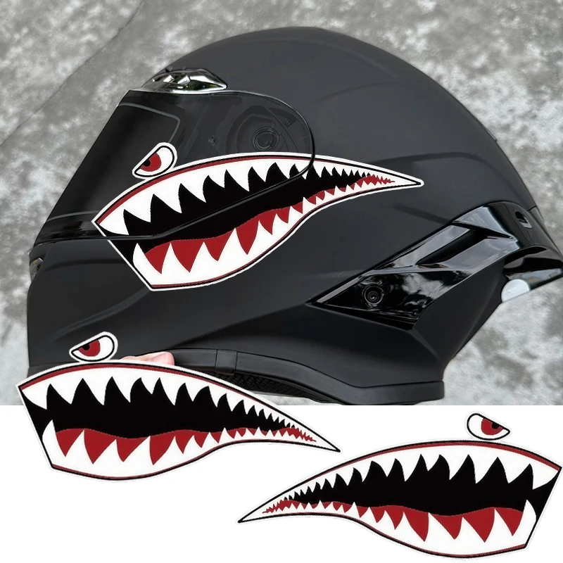 1 par de pegatinas de casco de motocicleta Shark impermeables para DIY, tanque de combustible de motocicleta, carenado frontal, caja de casco de Scooter, calcomanías de vinilo