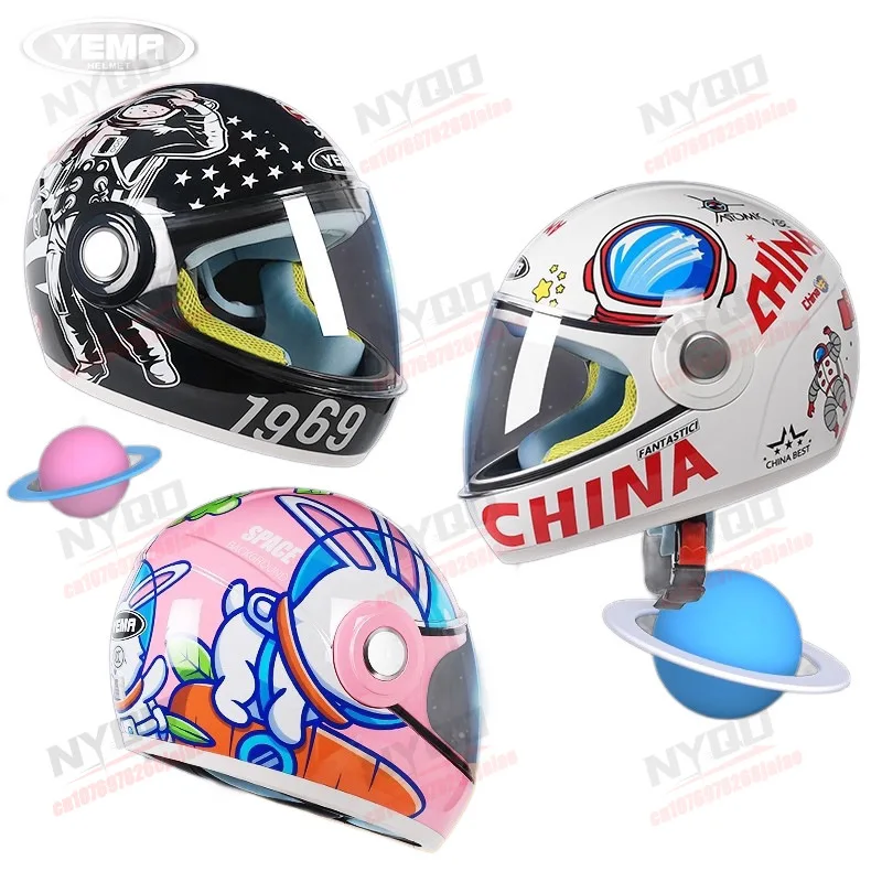 Children's Motorcycle Helmets Boys and Girls' Safety Protection All Season Warmth Cartoon Cute Full Face Helmets