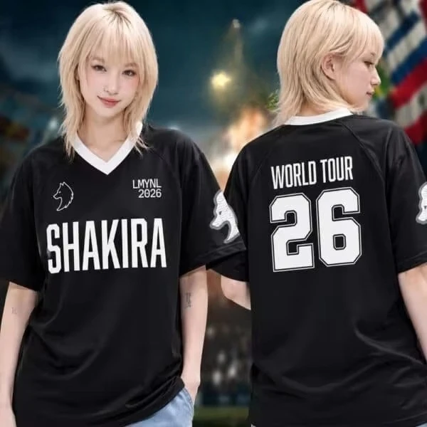 Shakira World Tour 26 T‑Shirt Wolf Logo LMYNL 2026 Short Sleeve Tee Pop Music Fan Loose Streetwear Tops for Adults and Children