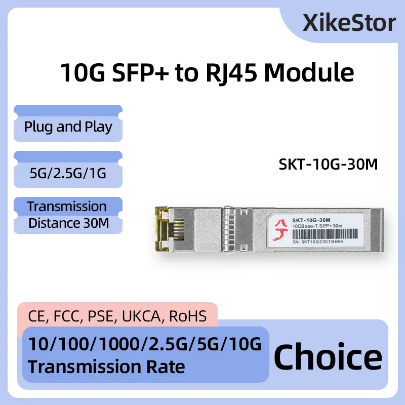 

XikeStor 10G SFP+ to RJ45 Модуль оптического порта Turn to RJ45 Ethernet-порт Модуль приемопередатчика, совместимый с несколькими брендами