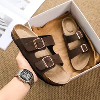 Birkenstyle Men's Slip-On Sandals Size 49 Outdoor High-End Slippers Leisure Comfortable PU Leather Slides for Summer