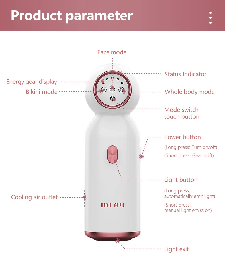 MLAY-remoção Depilator do cabelo do laser, Epilator permanente fresco do gelo, remoção indolor do cabelo do Ipl, cara e corpo, T10