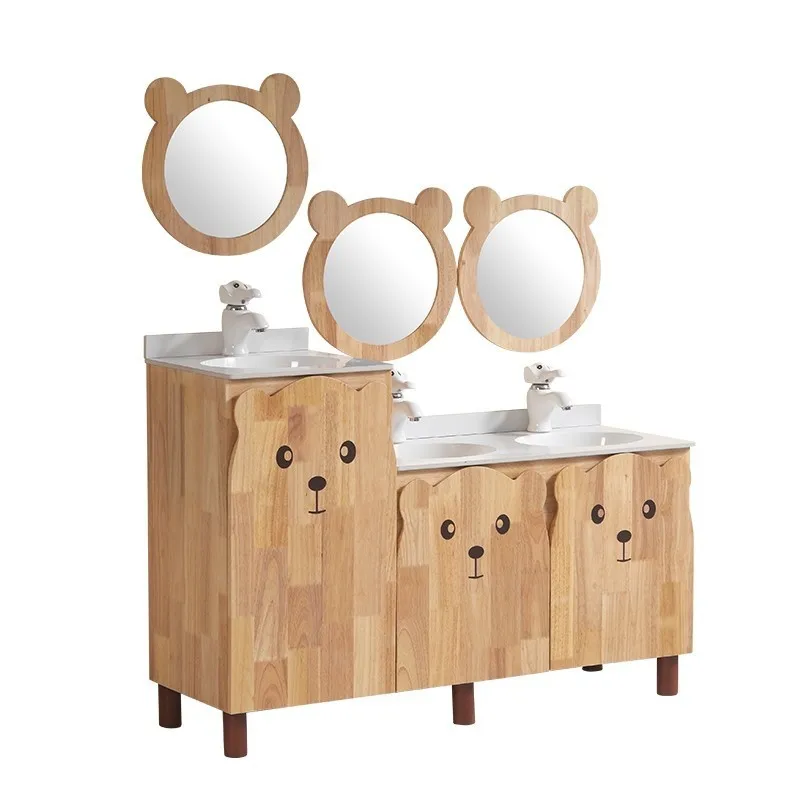LMM cartoon wash basin under the counter solid wood high and low child and mother cabinet small apartment washing table