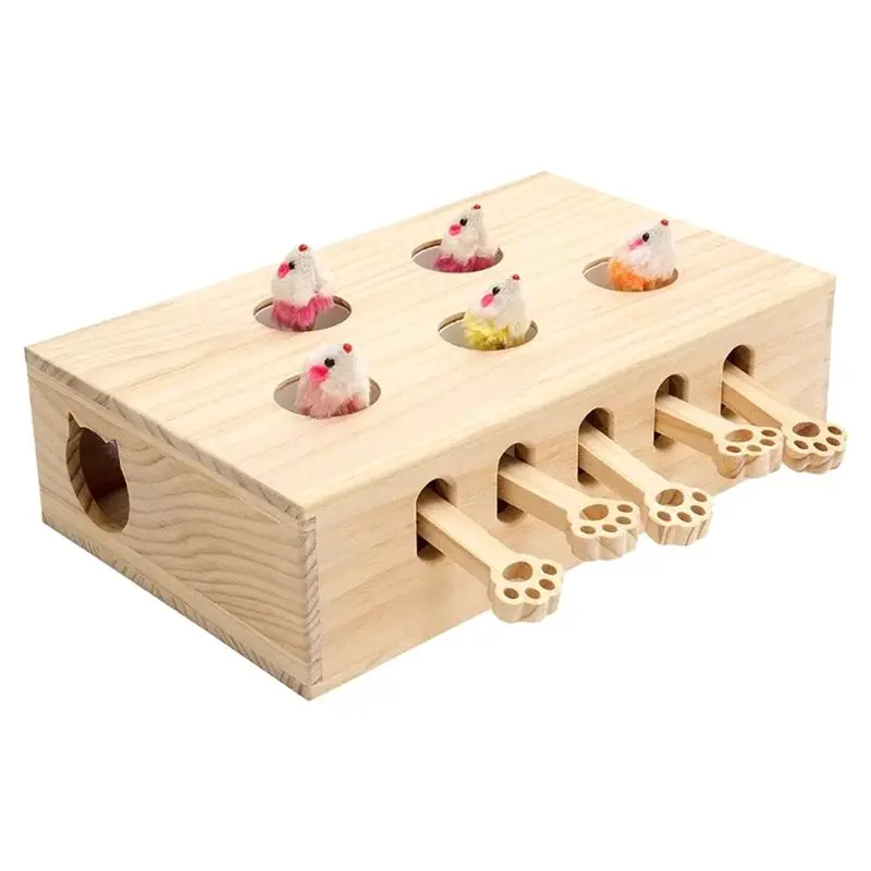HLZS-Whack-A-Mole Interactive Cat Solid Wood Design For Indoor Cats Kitten Playthings Catch Mice Game