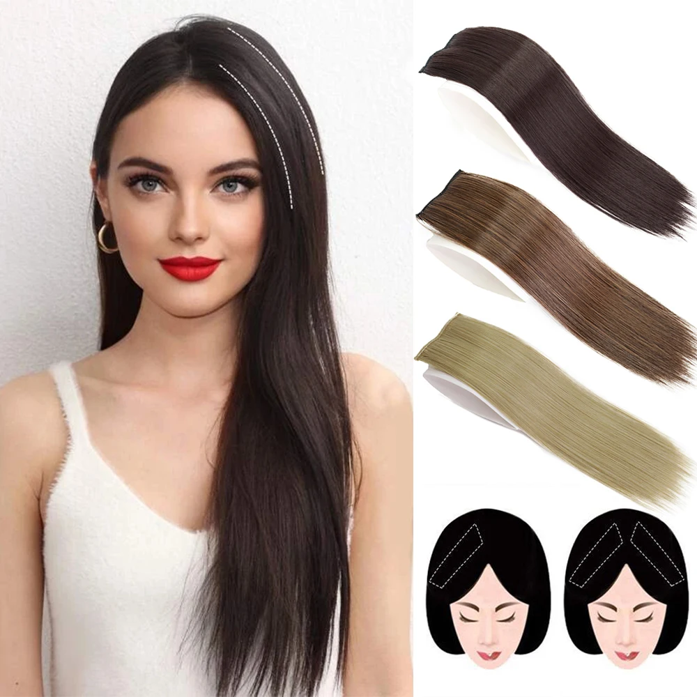 Synthetische Invisable Straight Haar Pads Clip In One Piece 2 Clips Erhöhen Haar Volumen Haar Extensions Top Side Cover