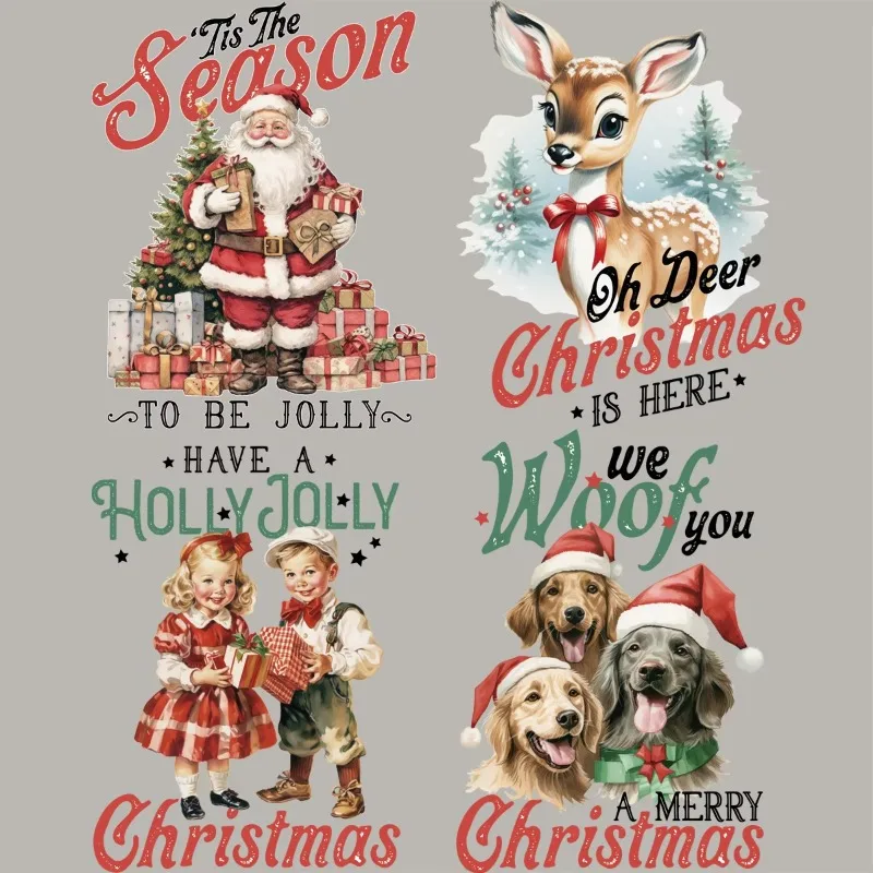 2PCS 24CM Cartoon Christmas Deer Santa Claus Ironing Heat Transfer Printing Stickers Ethylene Christmas DIY Clothes Hat Stickers