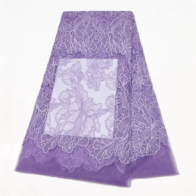 Purple African Lace Fabric 5 Yards With Sequins High Quality 2023 French Tulle Embroidery Mesh Material For Nigerian Robe