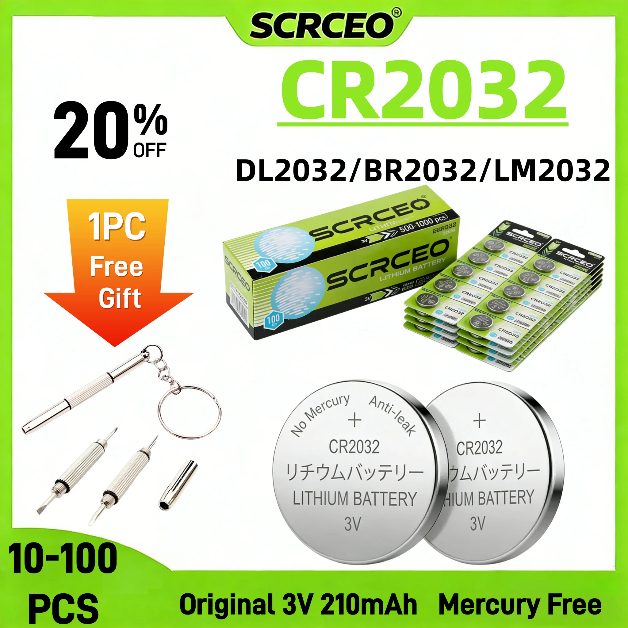 

10-100PCS Button Battery 3V CR2032 Lithium Coin Cell Fresh Stock for Car Key Fob Thermometer Scale Watch CR2032 Battery