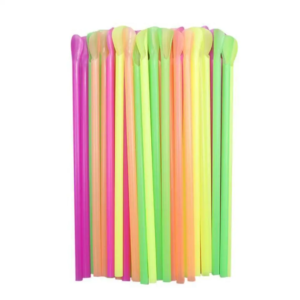 

100pcs/set Plastic Straws Drinking Straw Spoon Bar Pub Slush Straw For Birthday Celebration Party Supplies G3P8