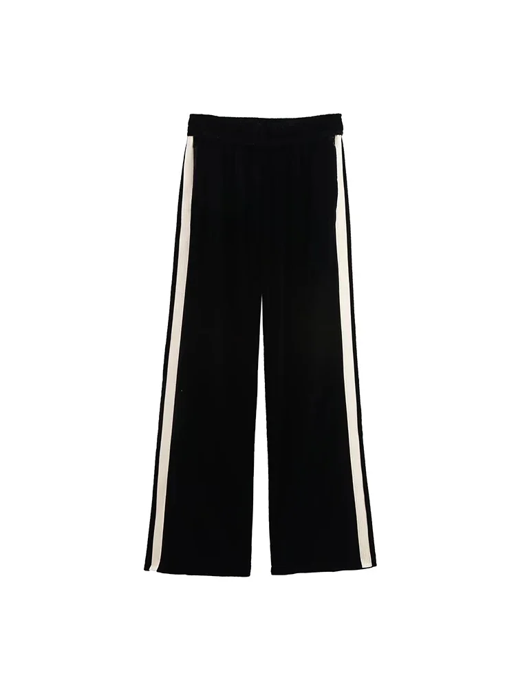 

Willshela Women Fashion Black Patchwork Straight Pants Vintage High Elastic Waist Full Length Female Chic Lady Trousers