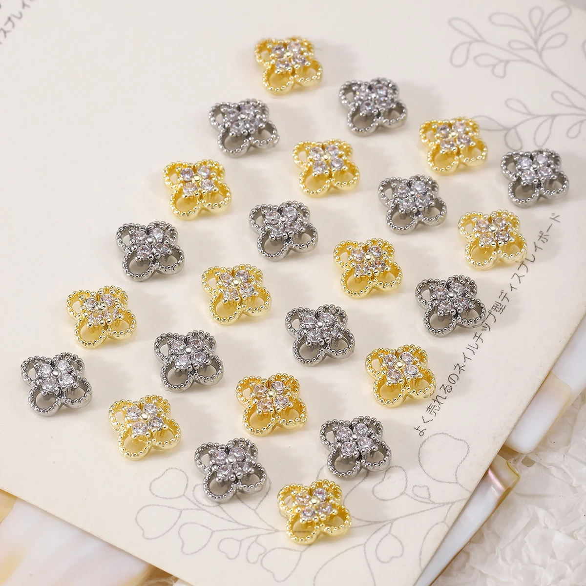 6 pcs hollow four-leaf clover nail accessories y2k metal style nail decoration, Japanese ins style diy nail flash metal diamond