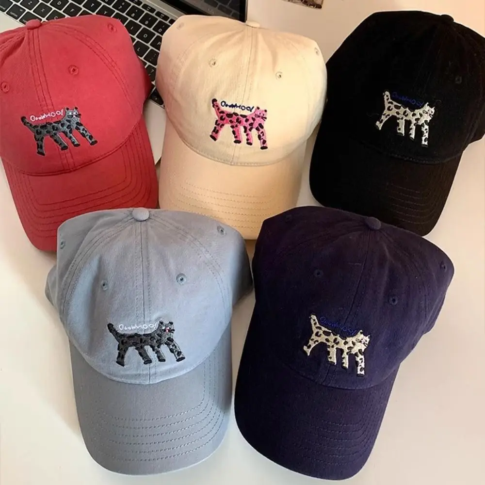Retro Embroidered Embroidery Baseball Cap Spotted Cat Retro Letter Baseball Hat Sunscreen Hat Cotton Sun Hat Sports