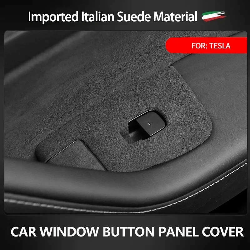 

4Pcs Italian Premium Suede Car Door Window Lifter Switch Button Frame Decoration Cover Trim Protector For Tesla Model 3 Model Y