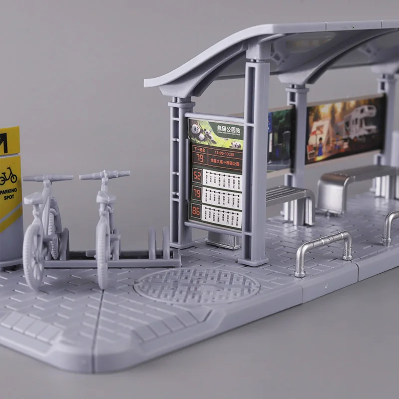 Modelo de plataforma de ônibus em miniatura, brinquedos de montagem, blocos de construção, cenas de cidade, modelo diy, fabricação/paisagem de mesa/presente, 1 peça
