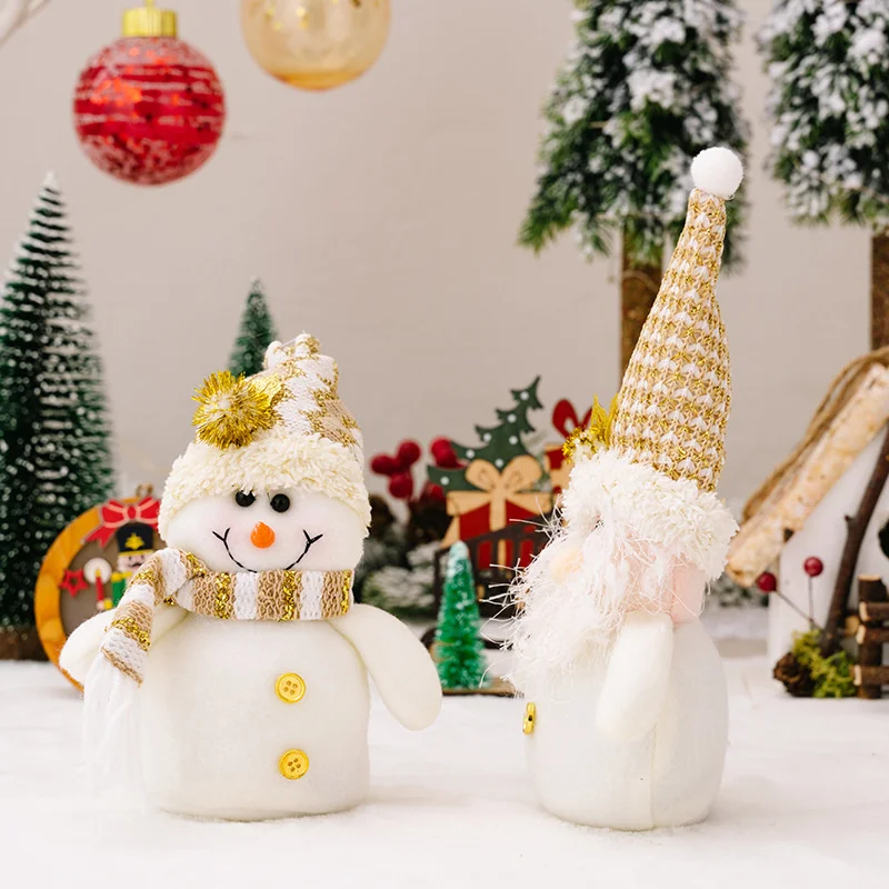 การ์ตูนคริสต์มาสตุ๊กตาPlushเครื่องประดับสีขาวSanta Claus Snowmanเครื่องประดับXmas Partyตกแต่งเด็กของขวัญ