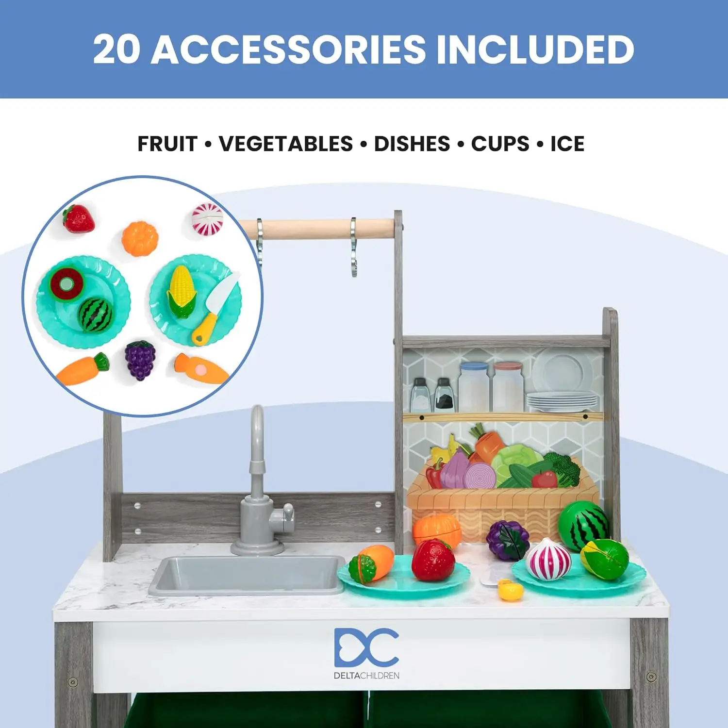 Gourmet All-in-One Corner Play Toy, Playset de cozinha, fogão seguro e sem calor com luzes, forno, pia, geladeira e freezer