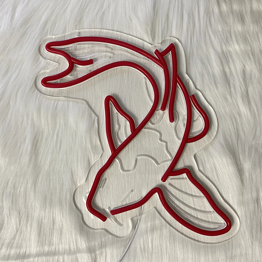 علامة نيون السمك كوي الكارب أضواء النيون الأسماك اليابانية Led النيون الأحمر محظوظ الأسماك النيون علامات لتزيين الحائط لشريط ، المطعم ، المكتب #5