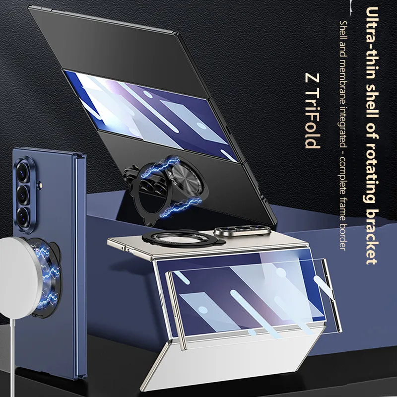 

Shockproof Case For Samsung Galaxy Z TriFold 5G ZTriFold Magnetic 360 Roating Stand Full-coverage Thin Glass PC Cover