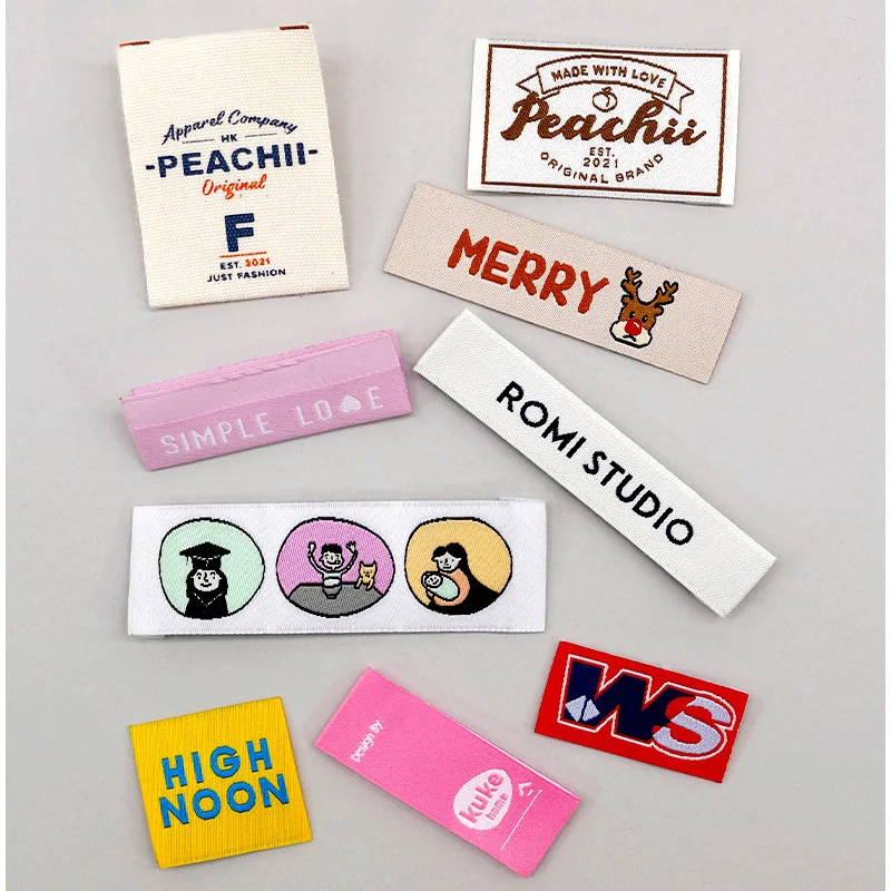 تسميات كبيرة الحجم مطوية مخصصة عالية الجودة شعار العلامة التجارية عالية الكثافة الملابس طوق تسميات الملابس الفاخرة المنسوجة Labe #5