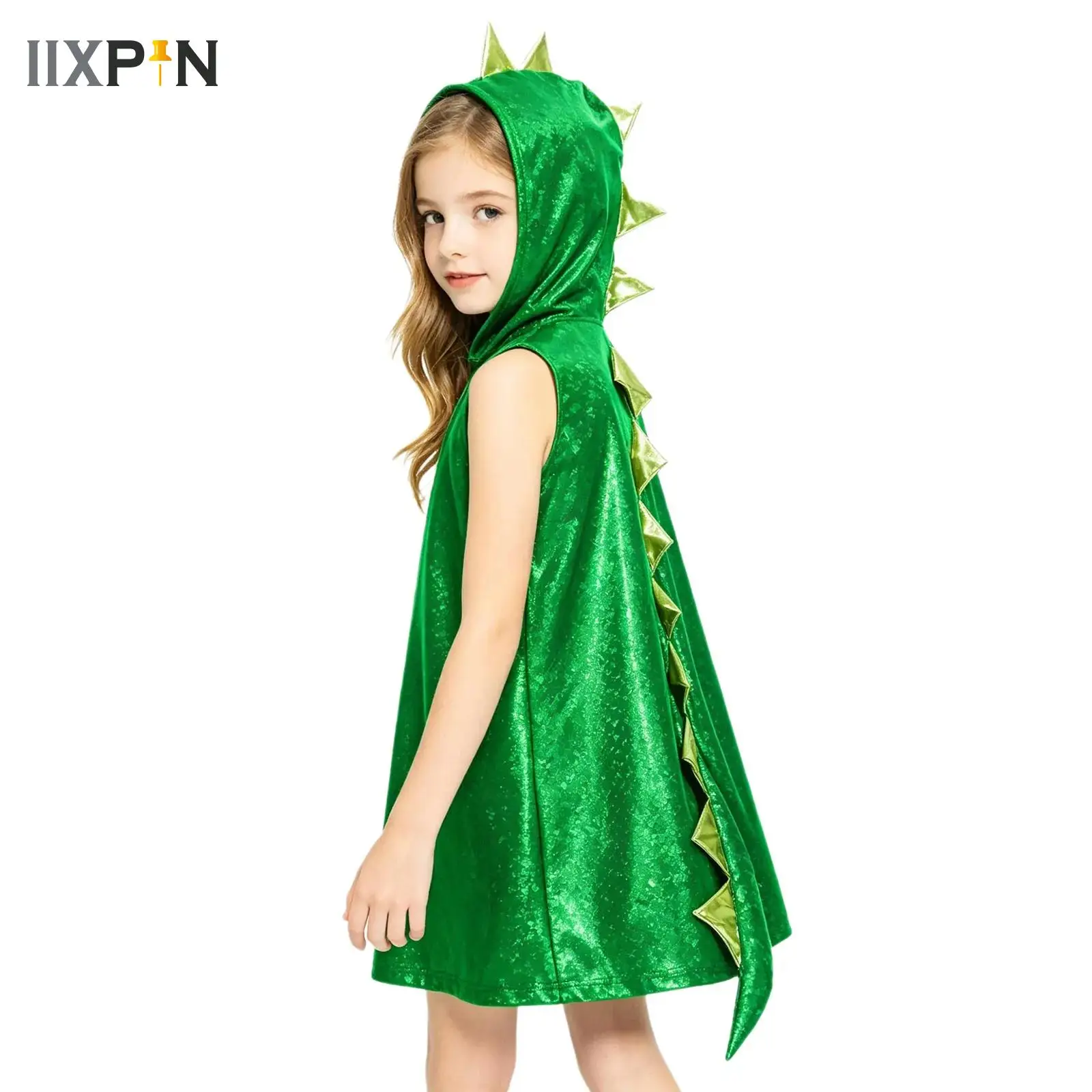 

Dinosaur Hooded Dress Costume for Big Girls Dragon Cosplay Clothes Halloween Stage Performance Theme Birthday Party Clothing