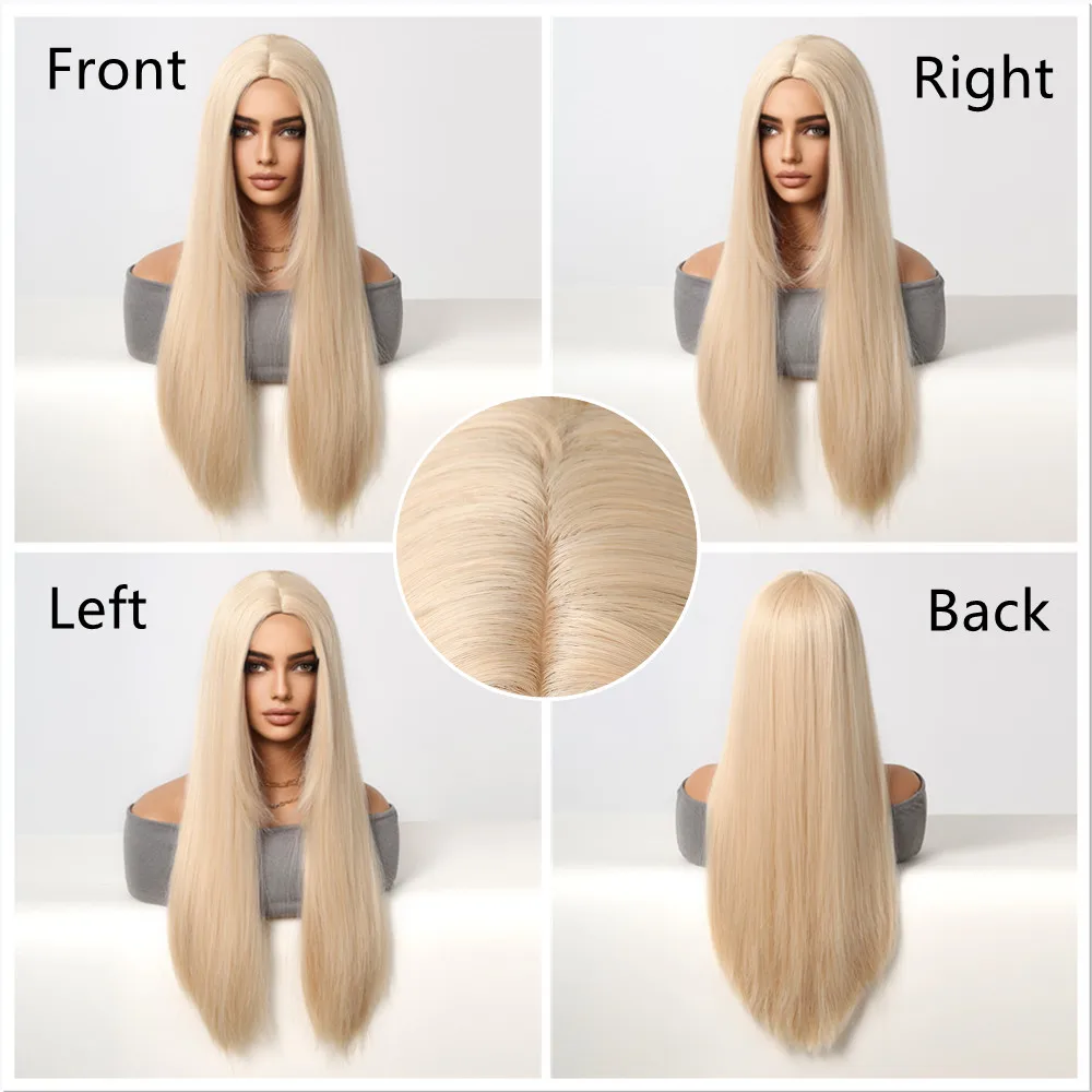 HENRY MARGU Blonde Long Straight Wig Synthetic Wigs Middle Part Fake Hair for Women for Daily Party Cosplay Wig Heat Resistant