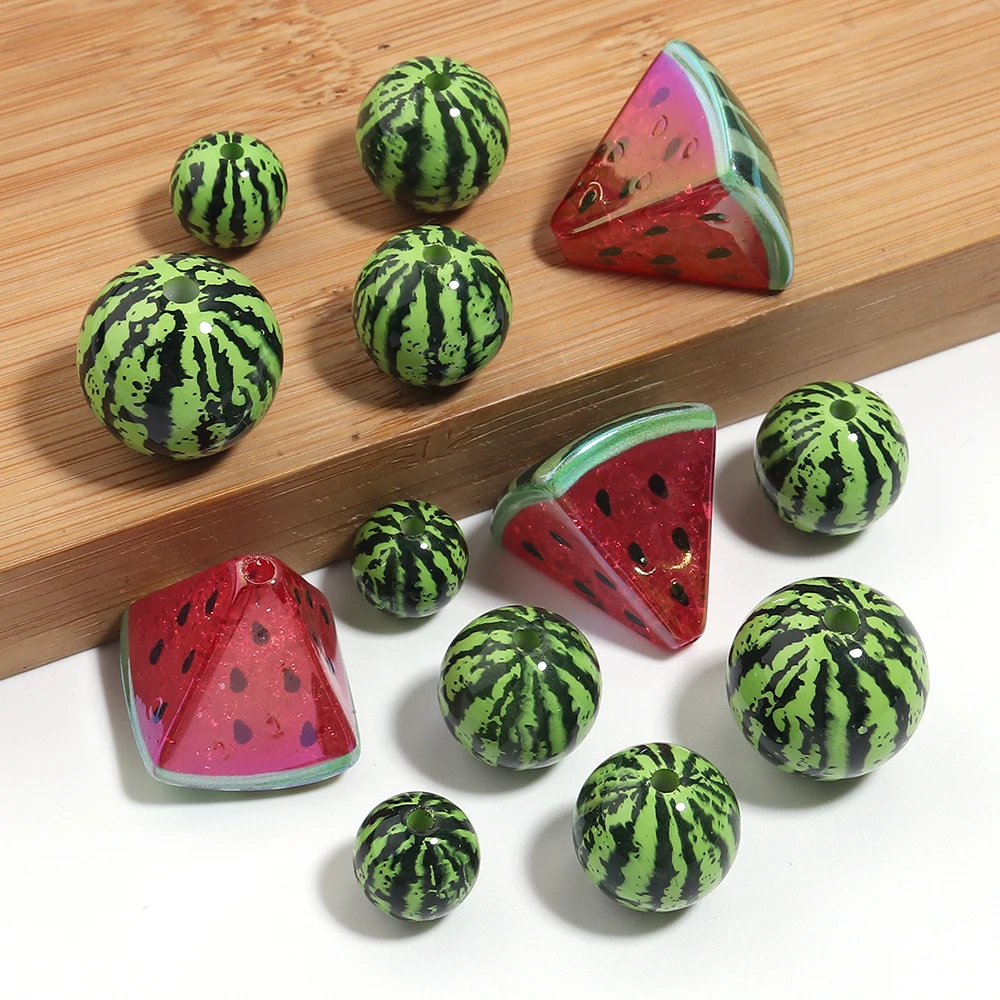 5/10pcs Imitation Watermelon Acrylic Beads Straight Hole Loose Spacer Bead For DIY Jewelry Making Keychains Bracelet Accessories