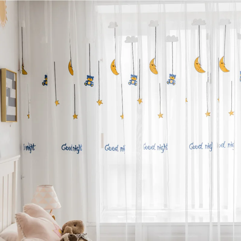 Cartoon Cute Moon Children's Room Boy Girl Bedroom Embroidery Tulle Window Curtains for Living Dining Room Bedroom Study Home