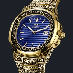 luxury gold watch men brand ONOLA fashion Steel waterproof golden watches man olock Reloj Hombre