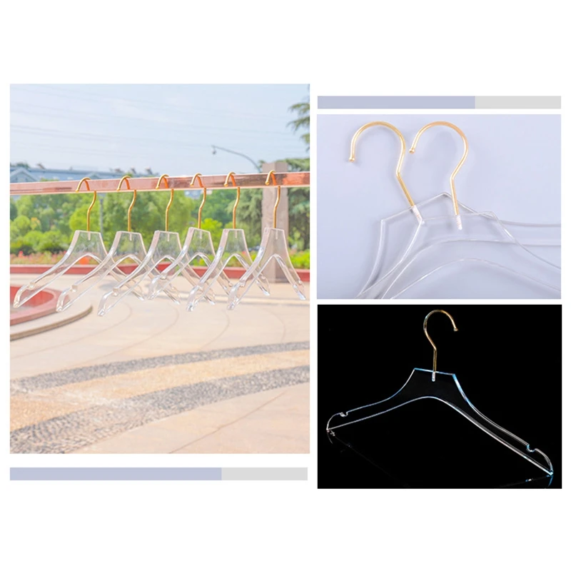 15 Pcs Clear Acrylic Clothes Hanger With Gold Hook, Transparent Shirts Dress Hanger With Notches For Lady Kids S