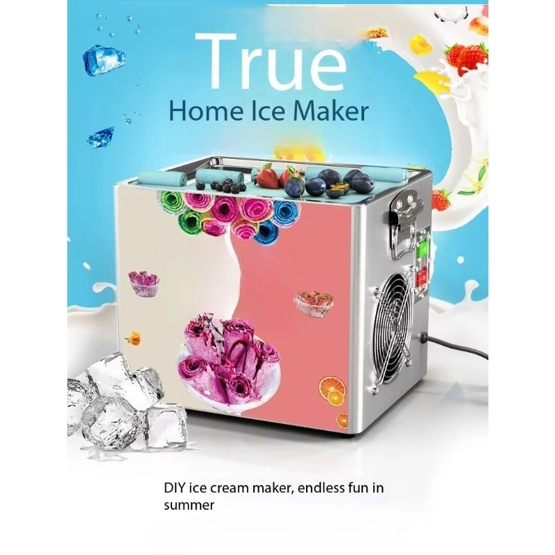 Commercial Thai Ice Cream Roll Machine, 330W Fast Cooling Fried Ice Cream Maker with 3024cm Pan for Snack Shop