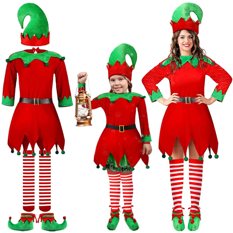 

New Mother Daughter Family Matching Red Christmas Elf Santa Claus Costume Women's Girls Cosplay Masquerade Christmas Party Dress