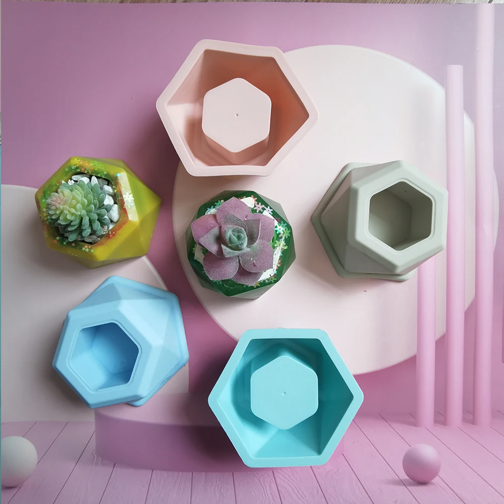 Silicone Molds Creative Geometric Polygonal Concrete Flower Pot Vase Mould Office Decoration DIY Clay Cementsilica Silicone Mold