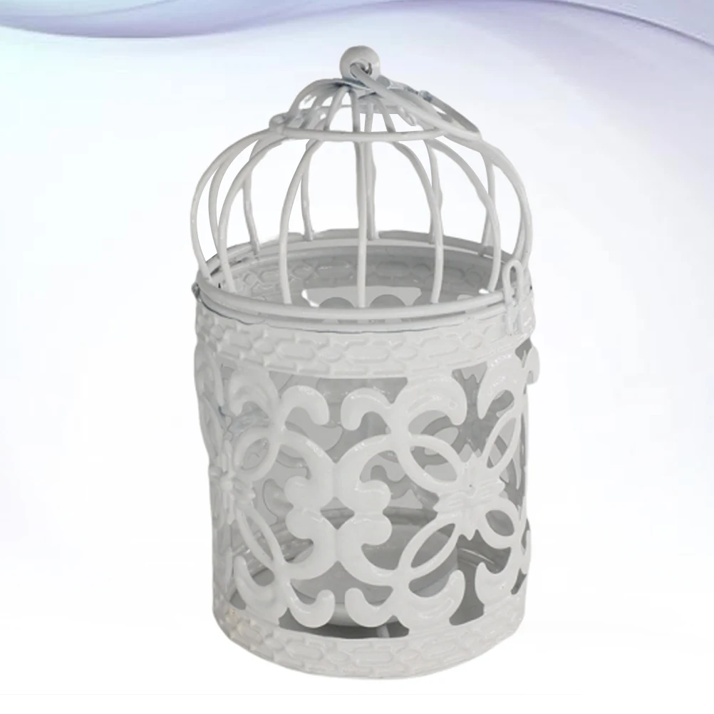 

Hollowed Style Practical Desk Decoration Use Tool Lace Metal Bird Cage Candlestick Decoration Tool White