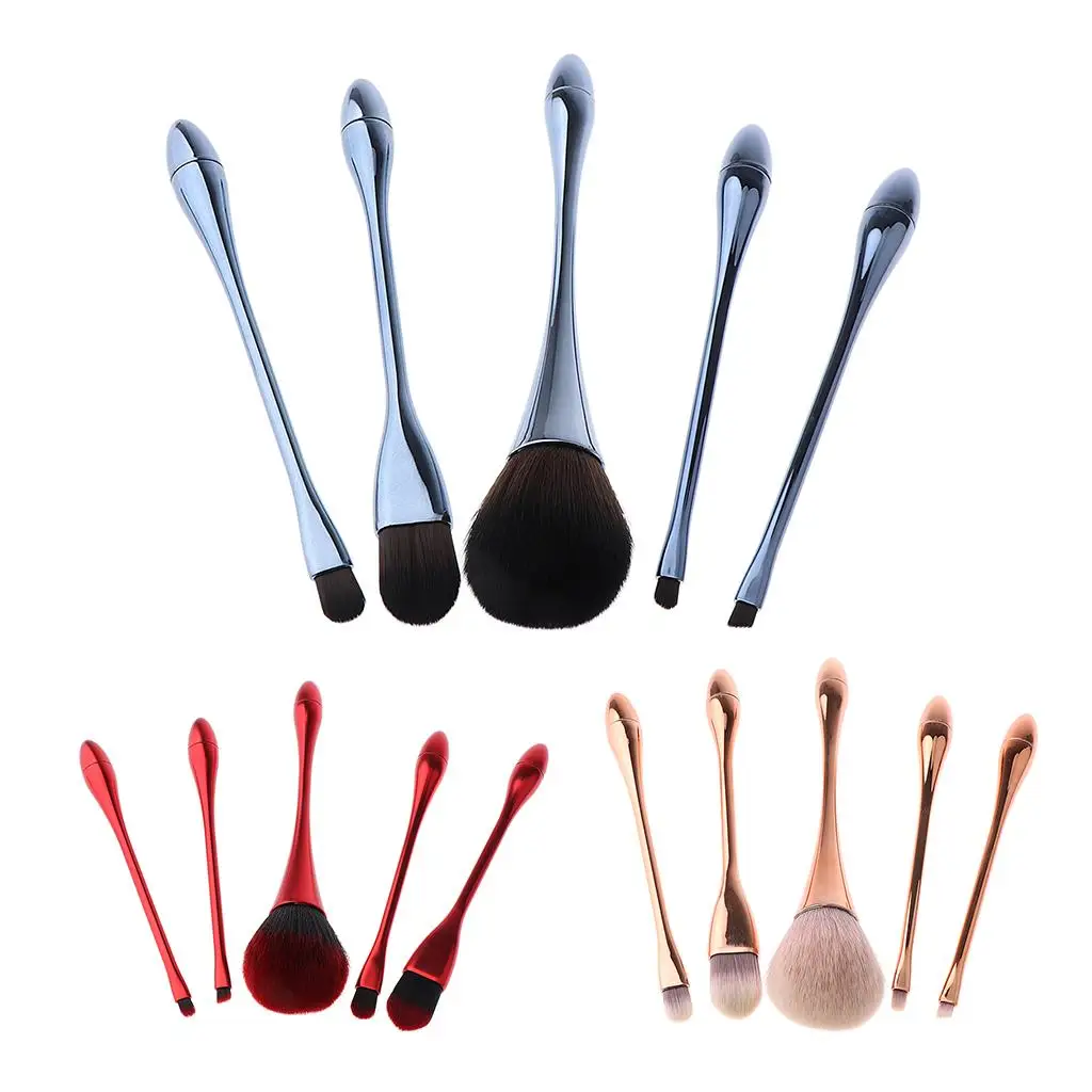 Set di pennelli per trucco 5 pennelli Kabuki Manico in plastica ultra morbida Pennelli cosmetici multifunzione per applicazione di fard e polvere