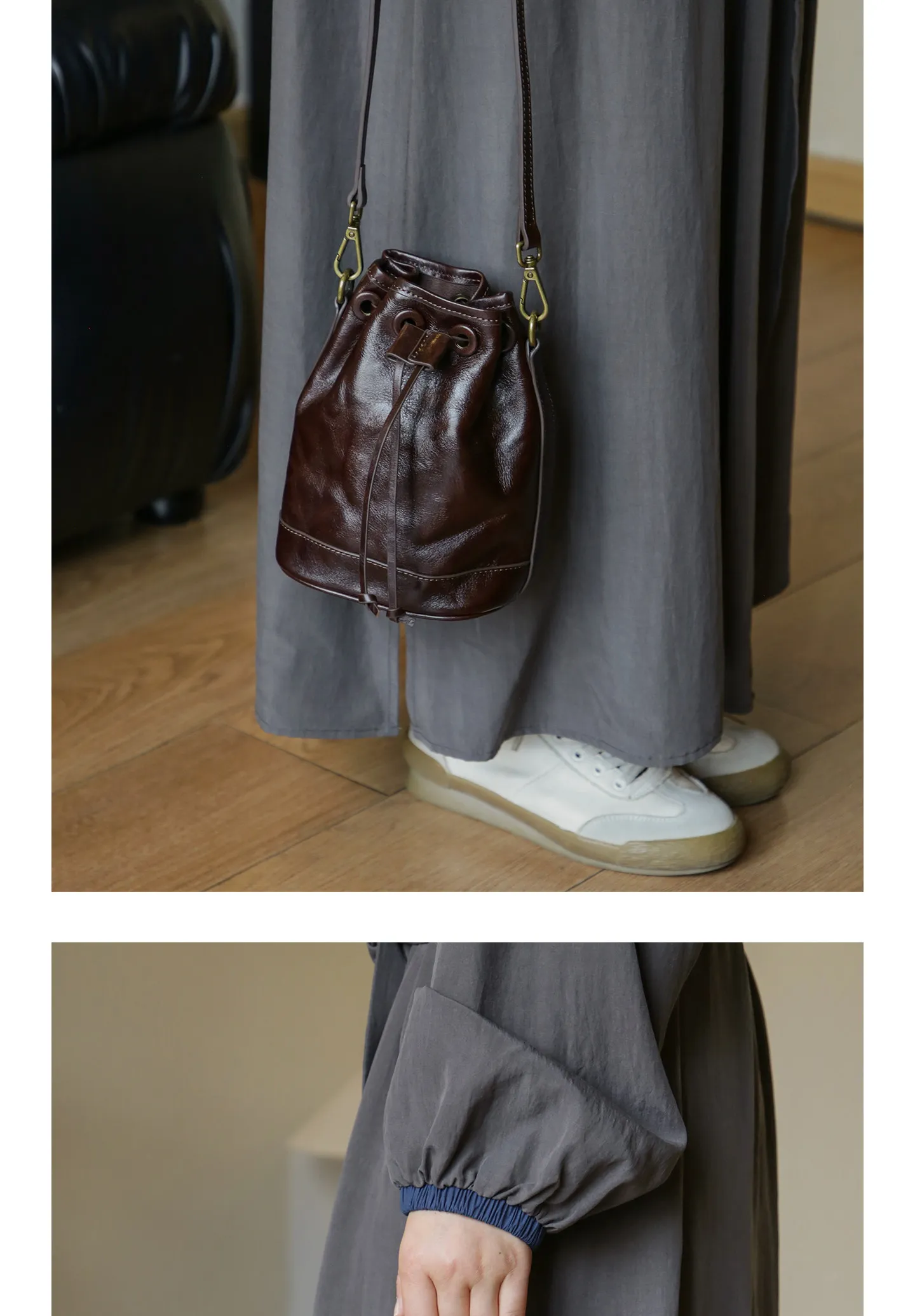 Handgefertigte Damenhandtasche aus pflanzlich gegerbtem Leder, lässige Designer-Umhängetasche aus echtem Leder, multifunktionale Schulter- und Crossbody-Tasche. – Detail 11