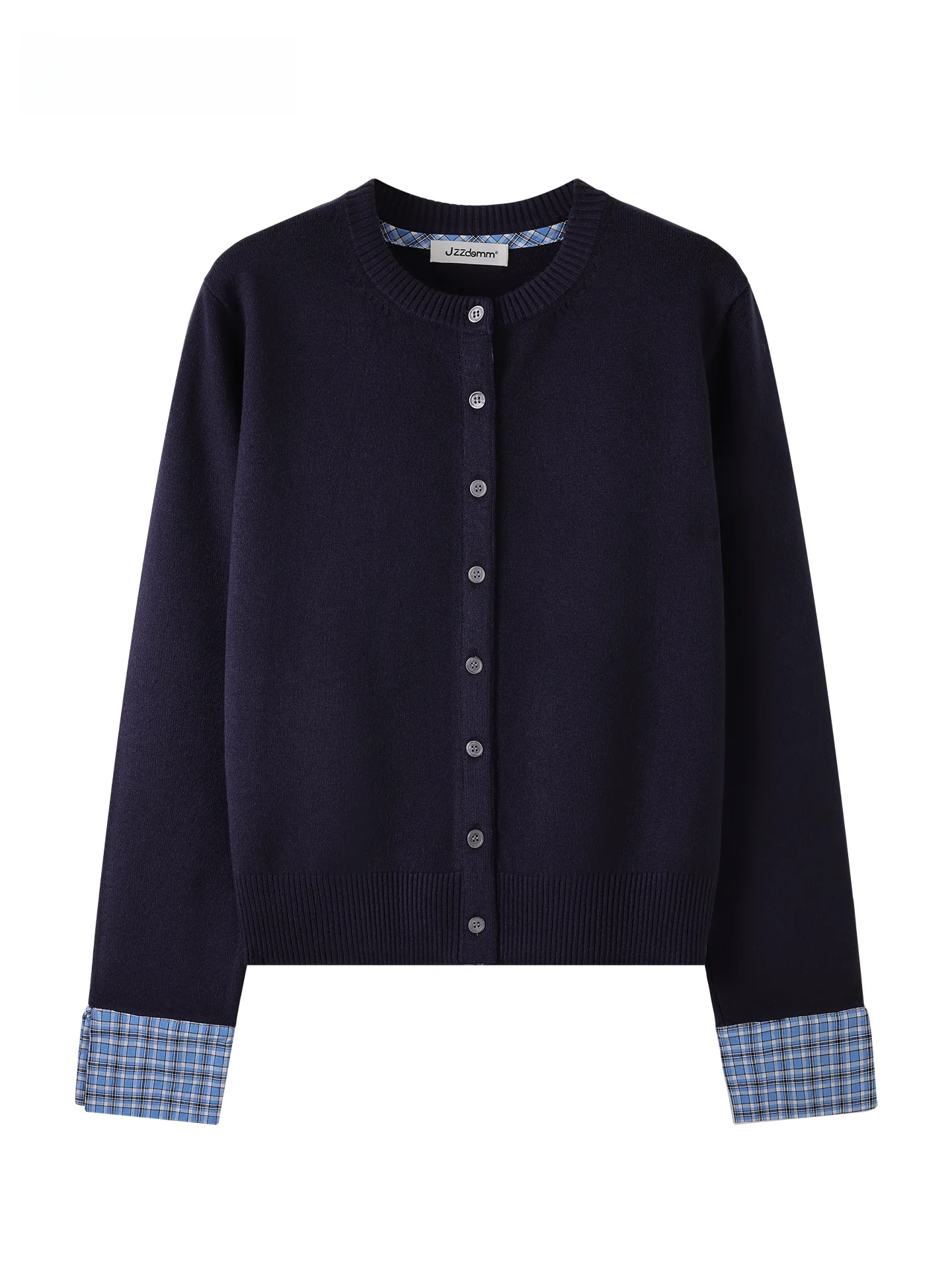 

JZZDEMM Plaid Cuff Knitted Open Cardigan Women's Early Autumn New round Ne Faionable Quali Outerwear Trendy