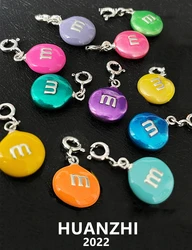 HUANZHI 2022 New Vintage Colorful Candy Pendant Enamel MM Beans DIY Chain Necklace For Women Girls Party Jewelry Gift