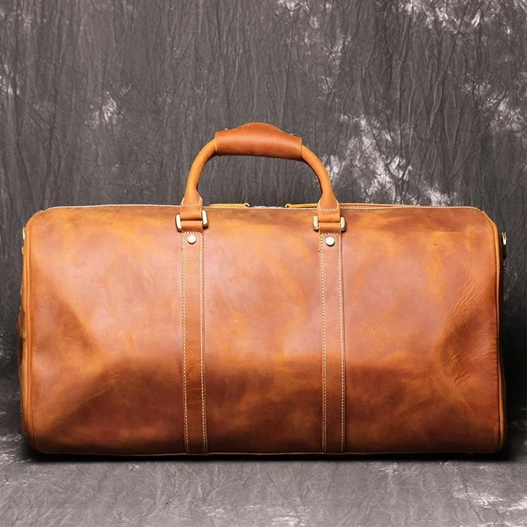 Handmade Custom Logo Leather Duffle Bags Men's Carry on Overnight Weekend Sports Gym Travel Bag Wholesale Leather Duffel Bag