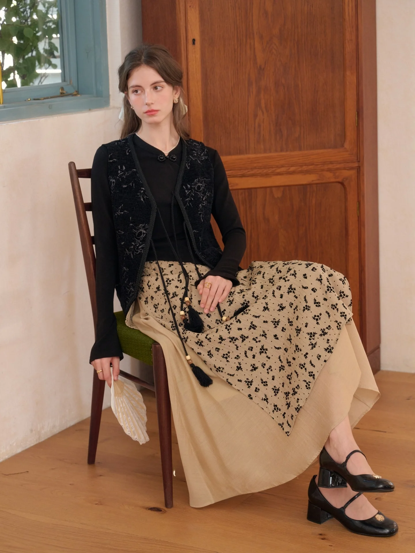 

New Chinese Sle Retro Spring River Flower Moon Women's Dr Velvet Embroidery Splicing Fake Two-Piece Skirt Breathable