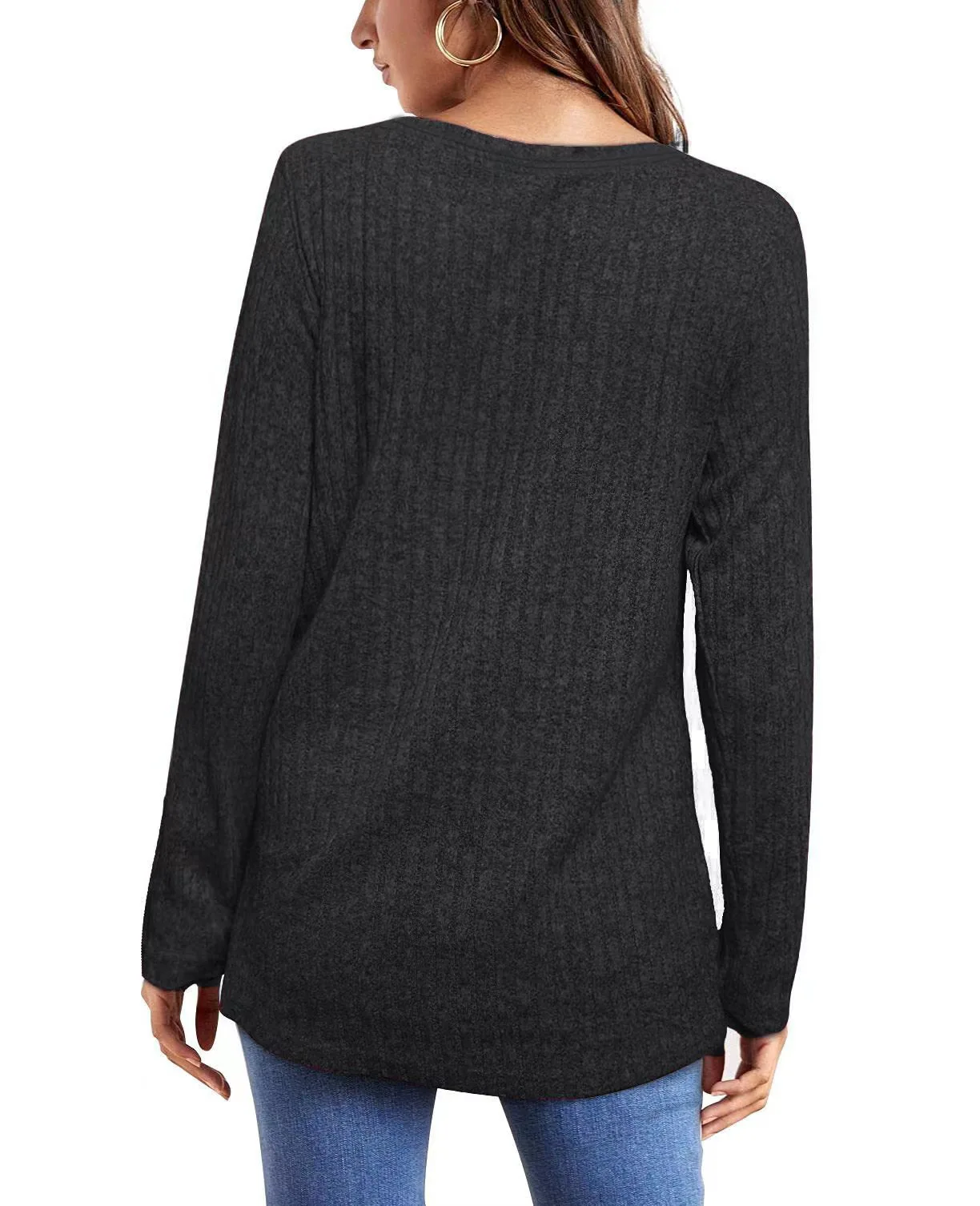 European and American fashion round neck brushed pit strip pure color top long-sleeved T-shirt