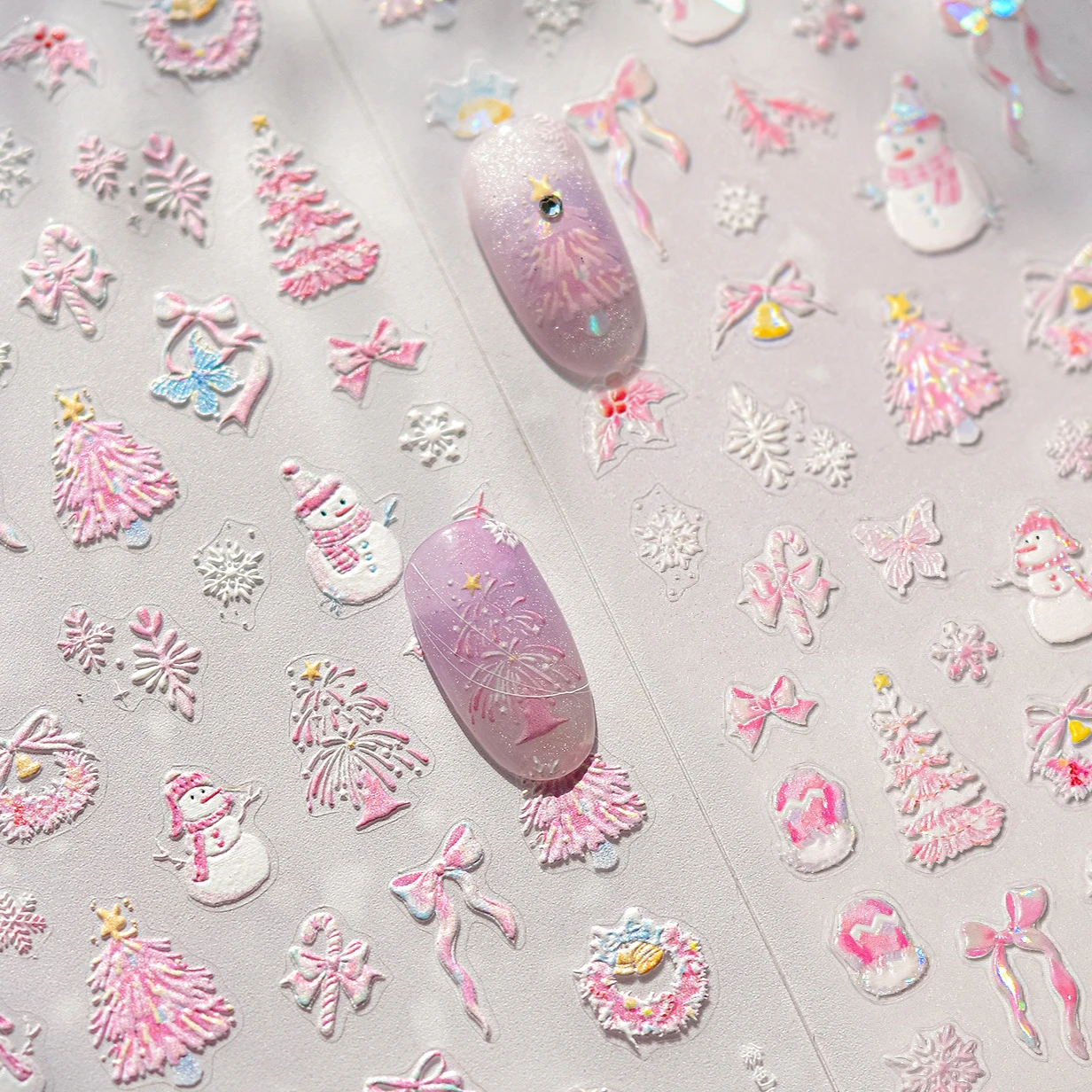 Pink Christmas Tree Snowman Bowknot Butterfly Hat Sock Santa Claus Flower Glove Snowflake Winter Nail Art Sticker Manicure Decal