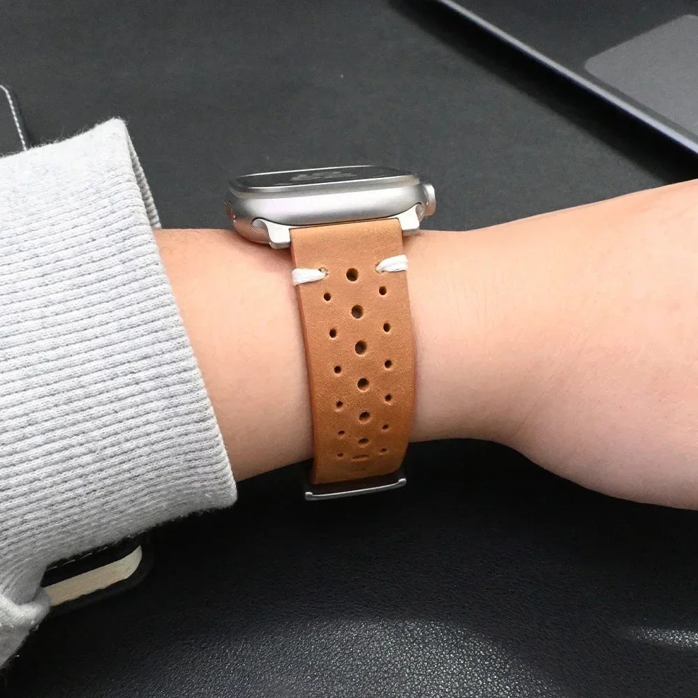 本革ストラップ Apple Watch Ultra 2 49mm シリーズ 10 46mm チタンコネクタレザーバンドシリーズ 9 8 7 6 5 45mm 44mm