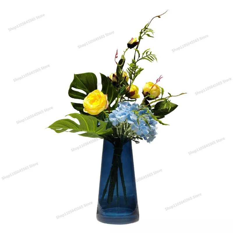 For light luxury glass flower ware simulation flower art combination set, living room desktop soft flower art decoration