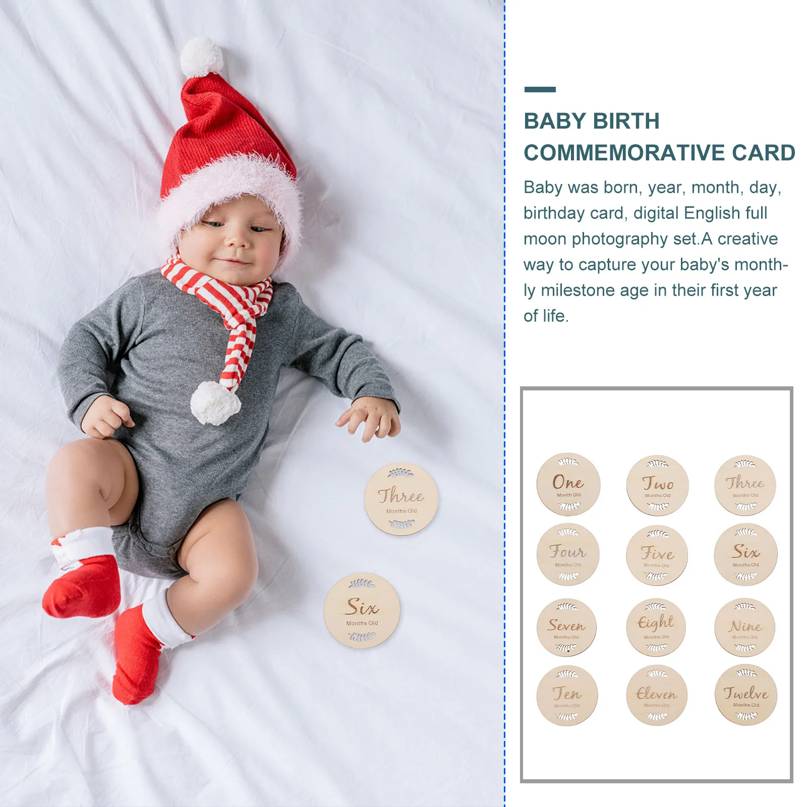 12Pcs High Quality Wooden Milestone Cards First Year Age Tracking Photo Props Growth Celebration Cards for